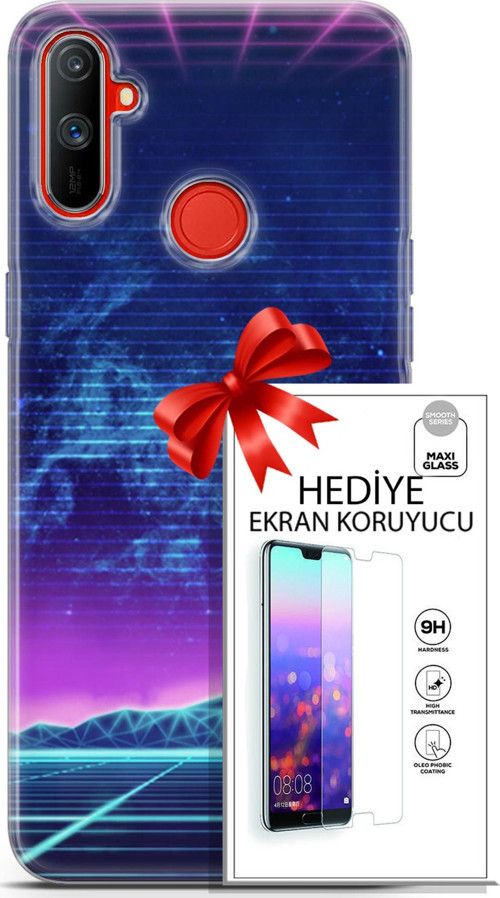 Realme C3 Kılıf Orijinal Seri Cyberpunk 30 Neon Game Kenarları Şeffaf Kapak Ve Ekran Koruyucu