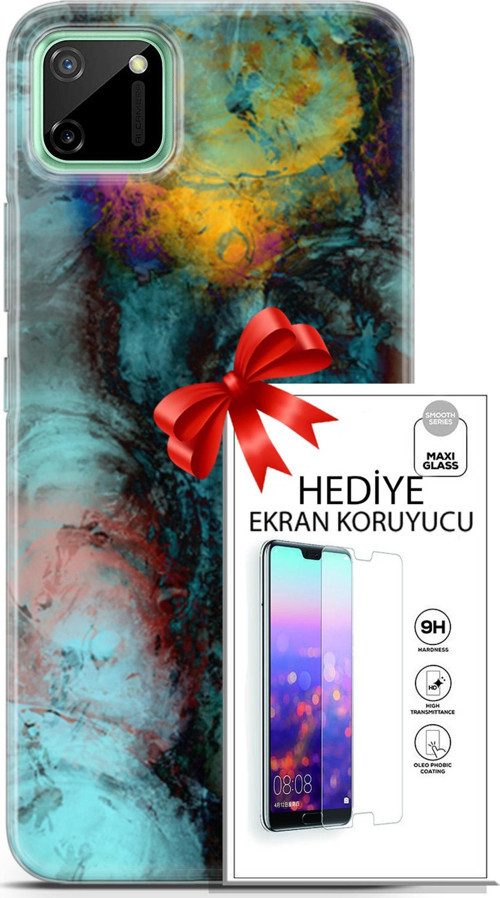 Realme C11 Kılıf Orijinal Seri Nature 14 Dalgalar Cover Kılıf + Ön Ekran Koruyucu