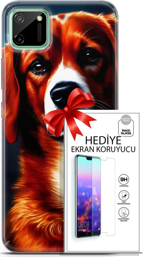 Realme C11 Kılıf Orijinal Seri Dogs 21 Spaniel Darbe Önleyici Kapak + Ön Ekran Koruyucu