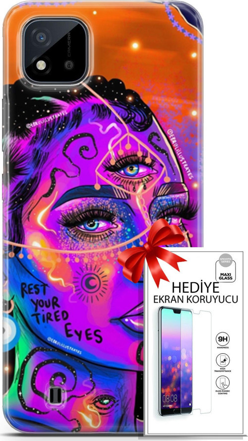 Realme C11 2021 Kılıf Orijinal Seri Cardano 04 Rest Your Tired Silikon Kılıf + Ekran Koruyucu Full Koruma