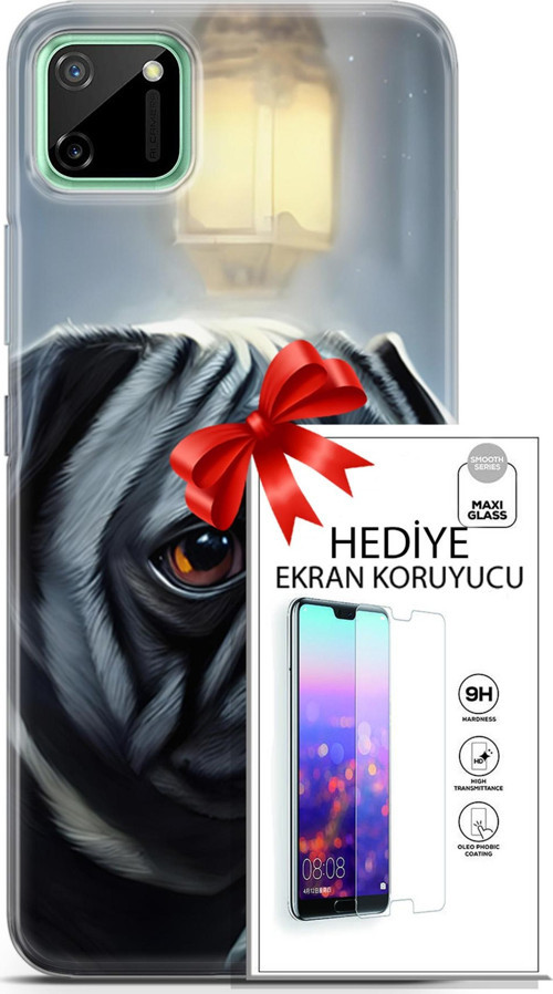 Realme C11 Kılıf Orijinal Seri Dogs 30 Pug Kenarları Şeffaf Kapak Ve Ekran Koruyucu