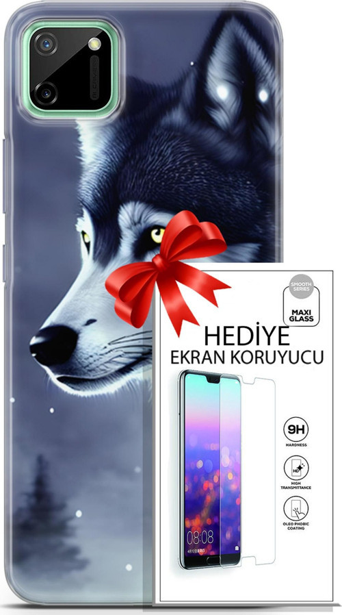 Realme C11 Kılıf Orijinal Seri Dogs 06 Yalnız Kurt Koruyucu Kapak Ekran Koruyucu