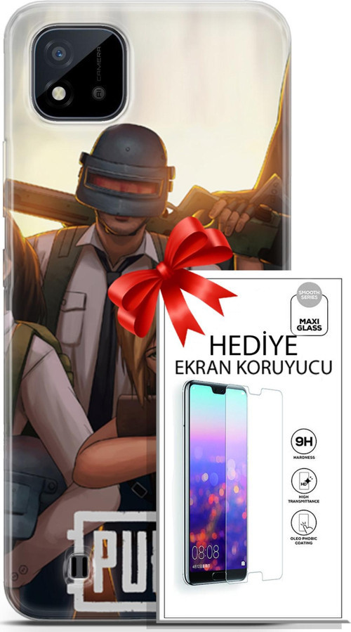 Realme C11 2021 Kılıf Orijinal Seri Pubg 30 Çizgisel Kenarları Şeffaf Kapak Ve Ekran Koruyucu
