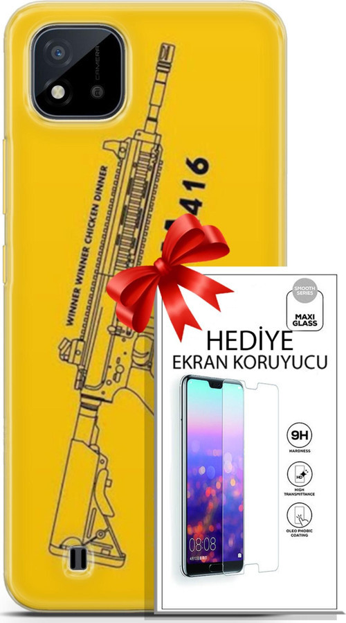 Realme C11 2021 Kılıf Orijinal Seri Pubg 28 M416 İz Bırakmayan Kılıf + Ön Ekran Koruyucu