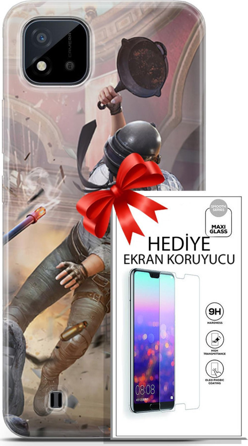 Realme C11 2021 Kılıf Orijinal Seri Pubg 07 Kravatlı Karakter Desenli Kılıf + Ön Ekran Koruyucu