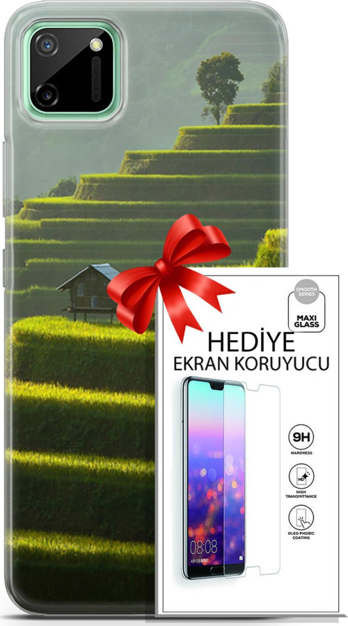 Realme C11 Kılıf Orijinal Seri Fantasy 23 Çay Tarlası Telefon Kabı Ve Ekran Koruyucu
