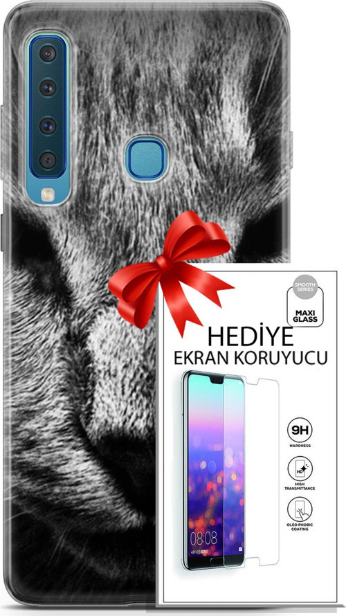 Samsung Galaxy A9 2018 Kılıf Orijinal Seri Scotish-British 23 Gri Detay Kedi Telefon Kabı Ve Ekran Koruyucu