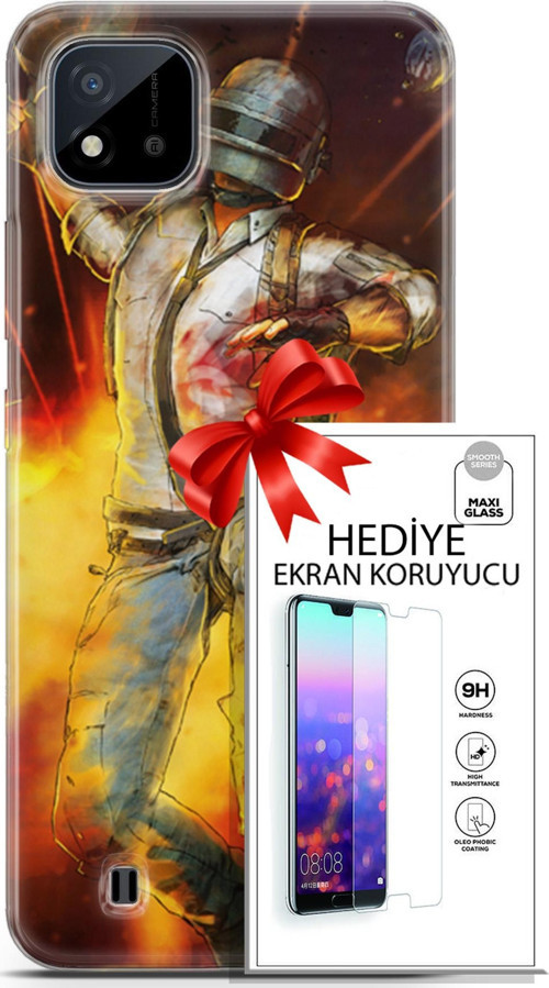 Realme C11 2021 Kılıf Orijinal Seri Pubg 06 Tavalı Karakter Koruyucu Kapak Ekran Koruyucu