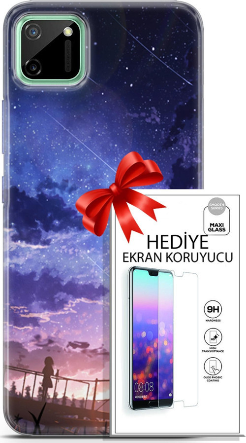 Realme C11 Kılıf Orijinal Seri Fantasy 09 Kayan Yıldızlar Uv Kılıf Ve Ekran Koruyucu