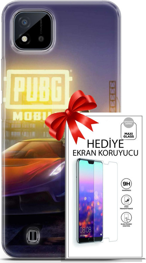 Realme C11 2021 Kılıf Orijinal Seri Pubg 17 Arabalı Yumuşak Kılıf + Ekran Koruyucu