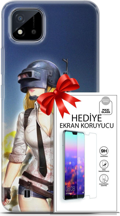 Realme C11 2021 Kılıf Orijinal Seri Pubg 27 Anna Lazer Kesim Silikon Ekran Koruyucu