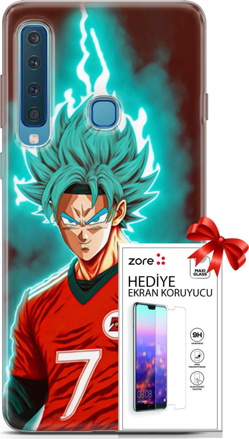 Samsung Galaxy A9 2018 Kılıf Orijinal Seri Supers 04 Goku Mavi Ejderha Silikon Kılıf + Ekran Koruyucu