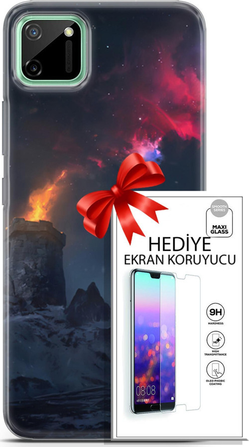 Realme C11 Kılıf Orijinal Seri Fantasy 28 Kuzey Işıkları İz Bırakmayan Kılıf + Ön Ekran Koruyucu