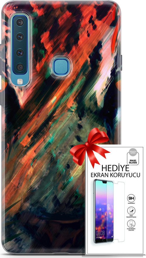 Samsung Galaxy A9 2018 Kılıf Orijinal Seri Algorand 20 Kırmızı Yeşil Renkli Kılıf Ekran Koruyucu
