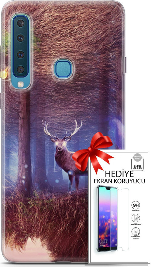 Samsung Galaxy A9 2018 Kılıf Orijinal Seri Algorand 15 Büyük Boynuzlar Kalın Silikon + Ekran Koruyucu
