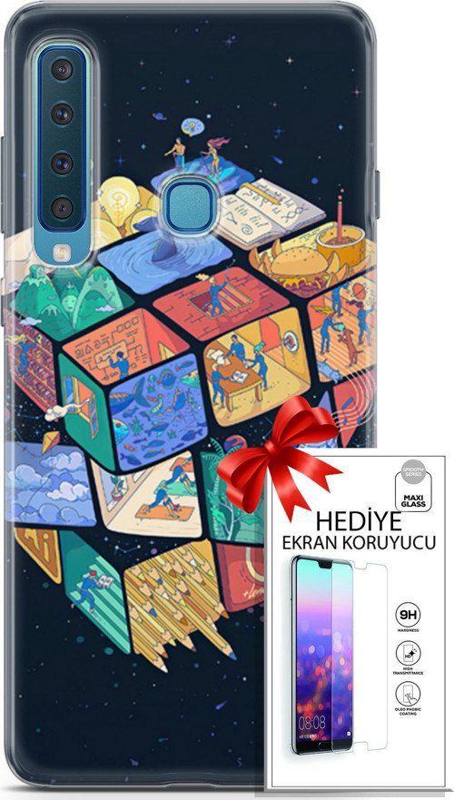 Samsung Galaxy A9 2018 Kılıf Orijinal Seri Algorand 03 Rubik Arka Kapak + Ekran Koruyucu