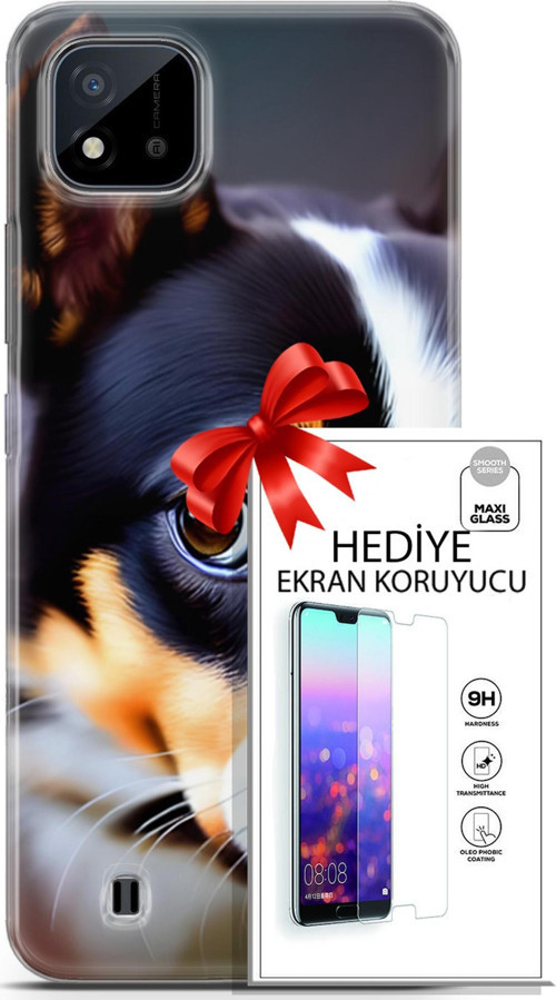 Realme C11 2021 Kılıf Orijinal Seri Dogs 11 İsviçre Bernese 4K Baskılı Kılıf + Ekran Koruyucu Full Koruma