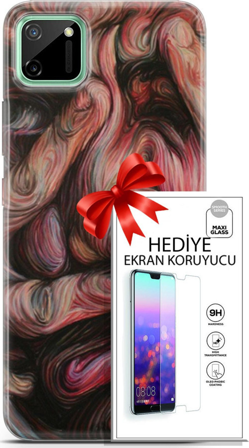 Realme C11 Kılıf Orijinal Seri Soul 27 Dağılmış Surat Lazer Kesim Silikon Ekran Koruyucu