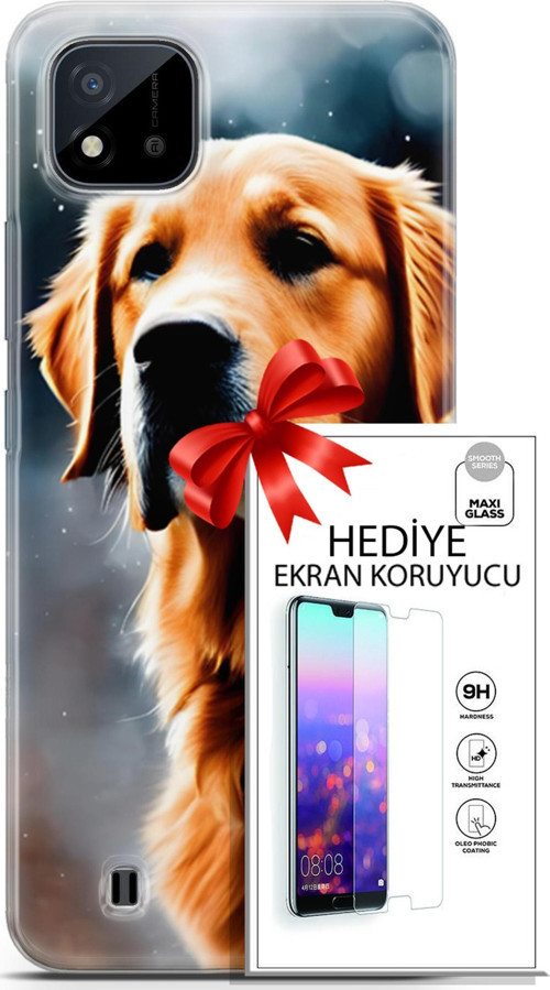 Realme C11 2021 Kılıf Orijinal Seri Dogs 16 Golden Retriever Hediyelik Kılıf Ve Ekran Koruyucu