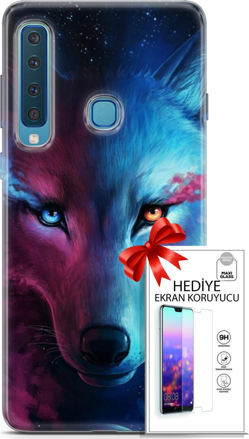 Samsung Galaxy A9 2018 Kılıf Orijinal Seri Cardano 18 Mavi Turuncu Göz Parlak Kılıf + Ekran Koruyucu