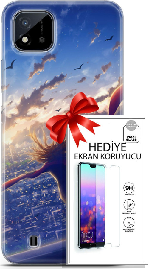 Realme C11 2021 Kılıf Orijinal Seri Fantasy 03 Kuşlar Kız Arka Kapak + Ekran Koruyucu