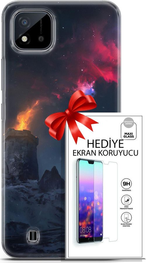 Realme C11 2021 Kılıf Orijinal Seri Fantasy 28 Kuzey Işıkları İz Bırakmayan Kılıf + Ön Ekran Koruyucu