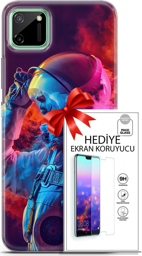 Realme C11 Kılıf Orijinal Seri Neo 18 Spider Man Noir Parlak Kılıf + Ekran Koruyucu Full Korumake
