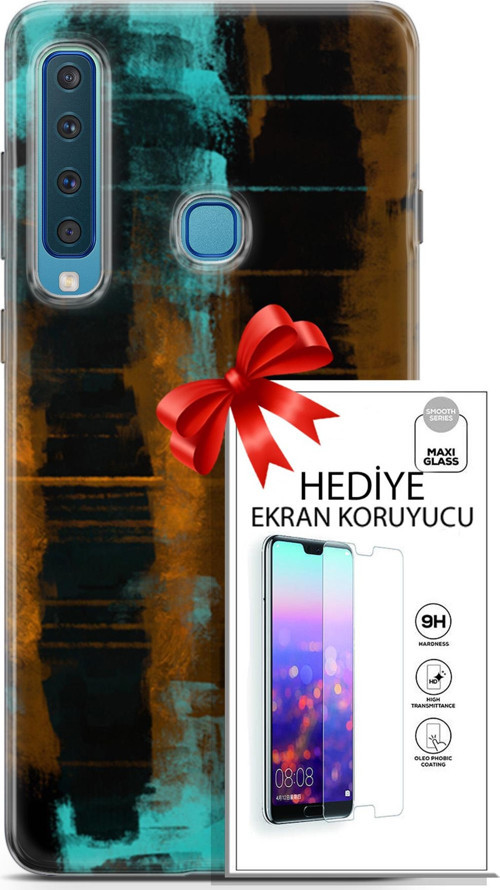 Samsung Galaxy A9 2018 Kılıf Orijinal Seri Nature 05 Turkuaz Siyah Koruma Kılıfı + Ekran Koruyucu