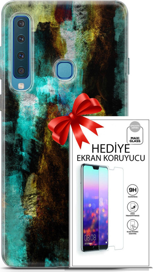 Samsung Galaxy A9 2018 Kılıf Orijinal Seri Nature 12 Kahve Yeşil Tasarım Kılıf + Ekran Koruyucu