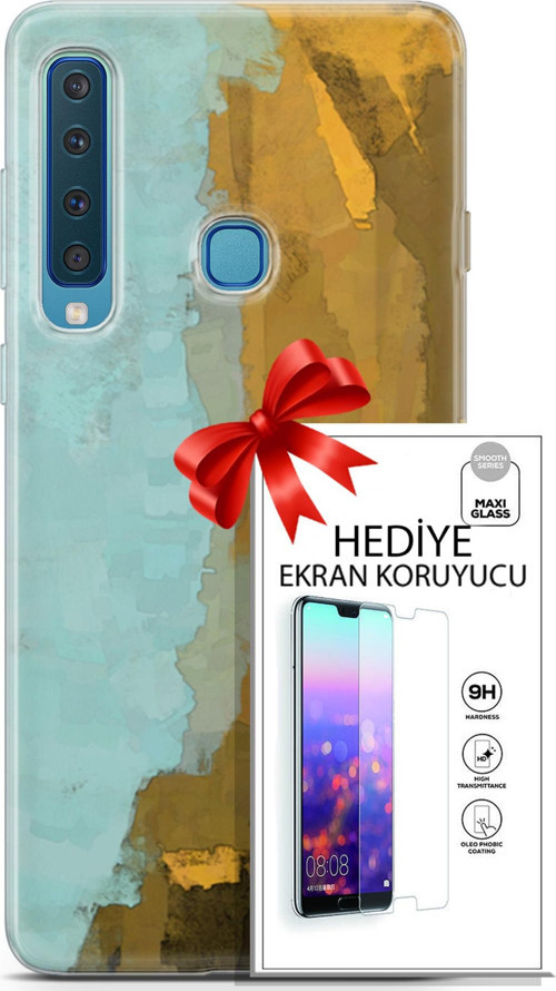 Samsung Galaxy A9 2018 Kılıf Orijinal Seri Nature 25 Su Yeşili Soyulmayan Kılıf + Ekran Koruyucu Ful