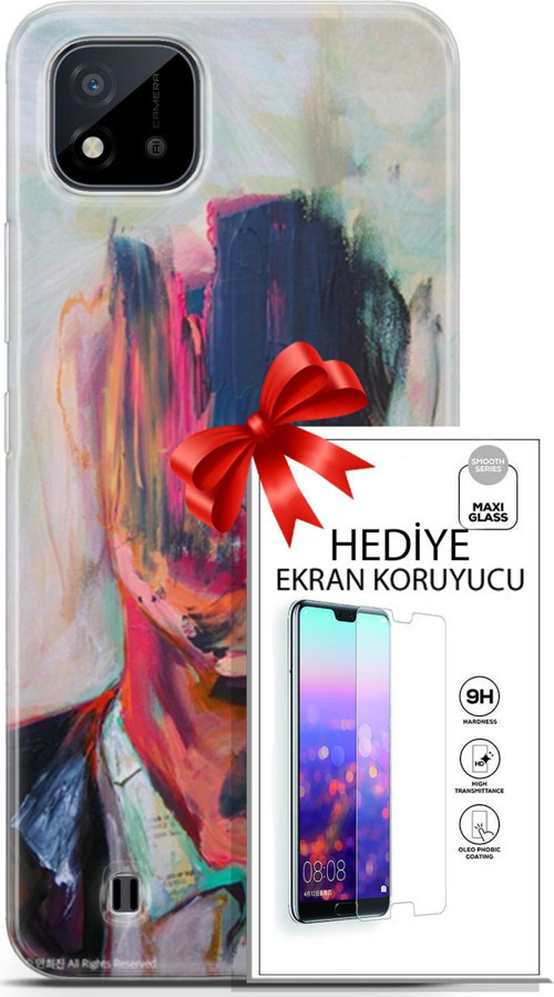 Realme C11 2021 Kılıf Orijinal Seri Soul 22 Acivert Pembe Kap + Ekran Koruyucu