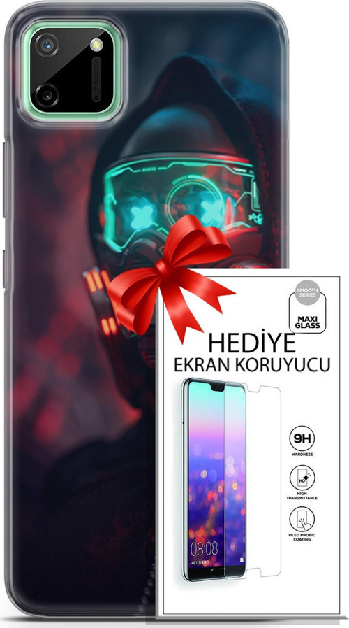 Realme C11 Kılıf Orijinal Seri Cyberpunk 03 Vr Maske Arka Kapak + Ekran Koruyucu