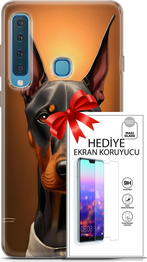 Samsung Galaxy A9 2018 Kılıf Orijinal Seri Dogs 03 Doberman Arka Kapak + Ekran Koruyucu