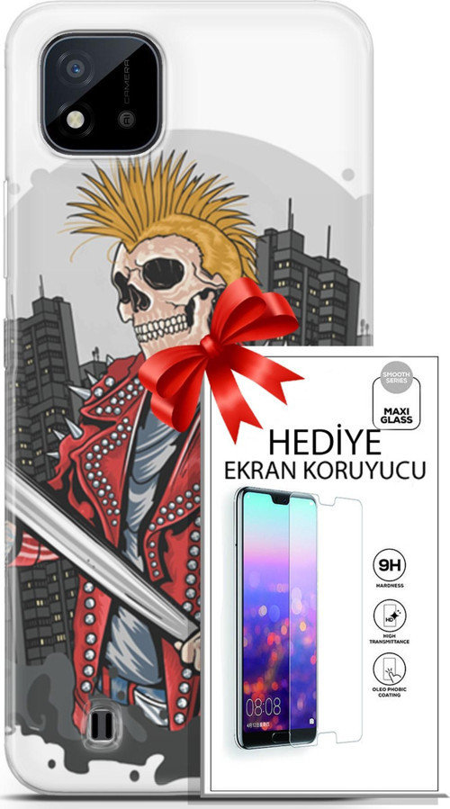 Realme C11 2021 Kılıf Orijinal Seri Punky 08 Punk Serseri Baskılı Kılıf + Ekran Koruyucu