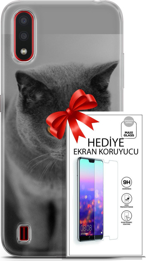 Samsung Galaxy A01 Kılıf Orijinal Seri Scotish-British 04 Turuncu Göz Silikon Kılıf + Ekran Koruyucu