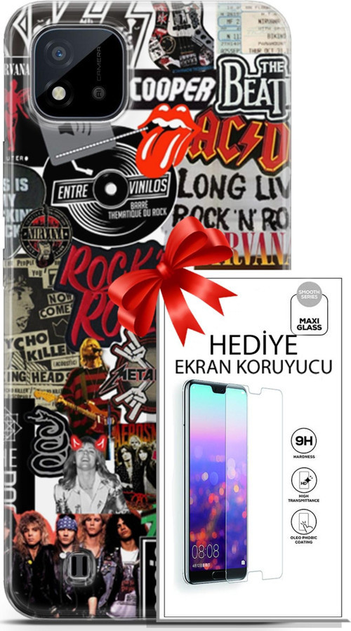Realme C11 2021 Kılıf Orijinal Seri Punky 30 Rock'N Roll Kenarları Şeffaf Kapak Ve Ekran Koruyucu