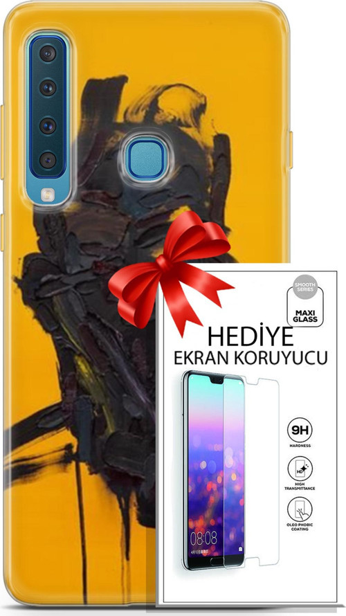 Samsung Galaxy A9 2018 Kılıf Orijinal Seri Soul 07 Sarı Siyah Desenli Kılıf + Ön Ekran Koruyucu