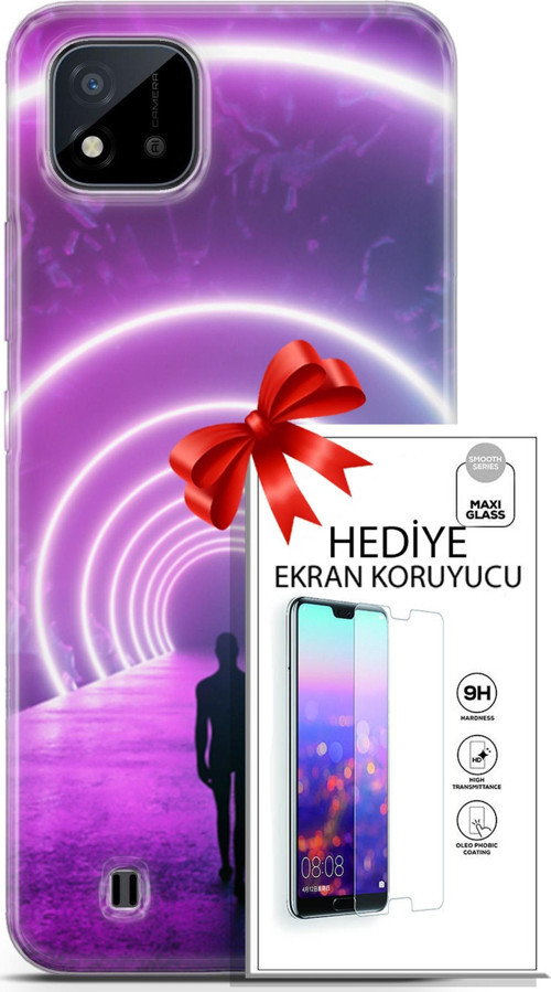 Realme C11 2021 Kılıf Orijinal Seri Cyberpunk 26 Daire Neon Soft Kapak + Ekran Koruyucu