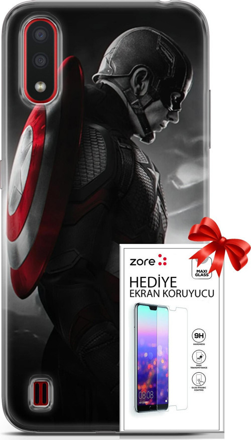 Samsung Galaxy A01 Kılıf Orijinal Seri Supers 18 Captain America Parlak Kılıf + Ekran Koruyucu Full