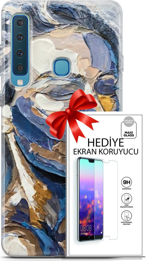 Samsung Galaxy A9 2018 Kılıf Orijinal Seri Soul 06 Mavi Yüz Koruyucu Kapak Ekran Koruyucu