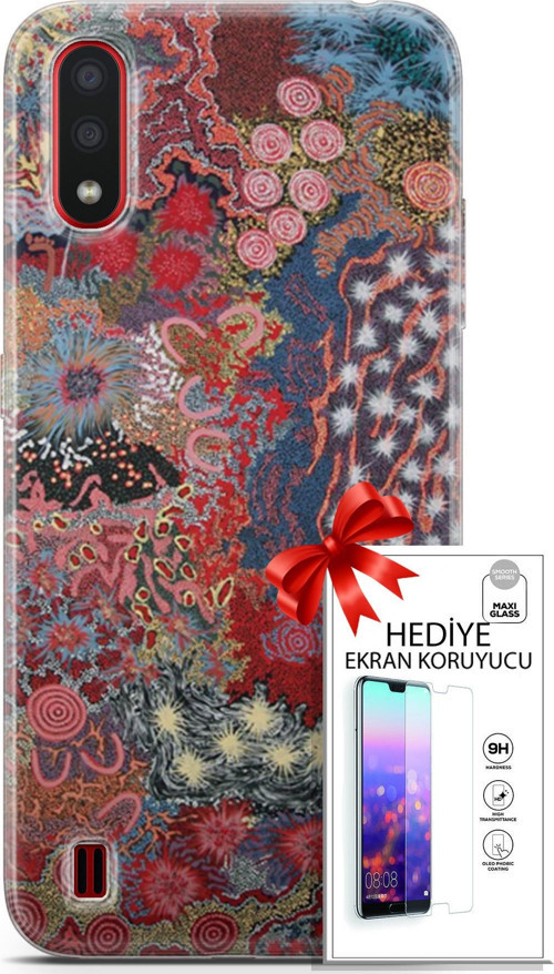 Samsung Galaxy A01 Kılıf Orijinal Seri Cardano 07 Suluboya Desenli Kılıf + Ön Ekran Koruyucu