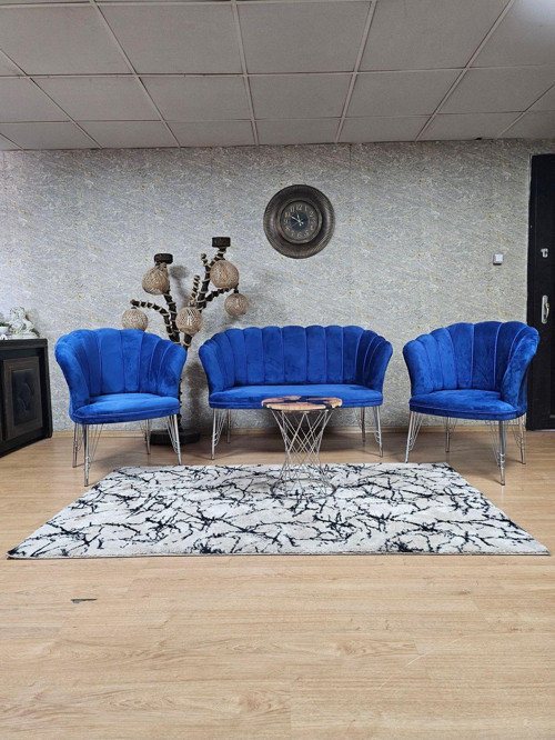Krom Kaplama Tel Ayak Papatya Çay Seti Koltuk Takımı , Balkon, Salon, Ofis, Cafe Koltuk Takımı MAVİ Renk Tek Ebat Beden
