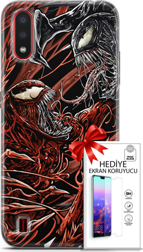 Samsung Galaxy A01 Kılıf Orijinal Seri Cardano 21 Stranger Darbe Önleyici Kapak + Ön Ekran Koruyucu