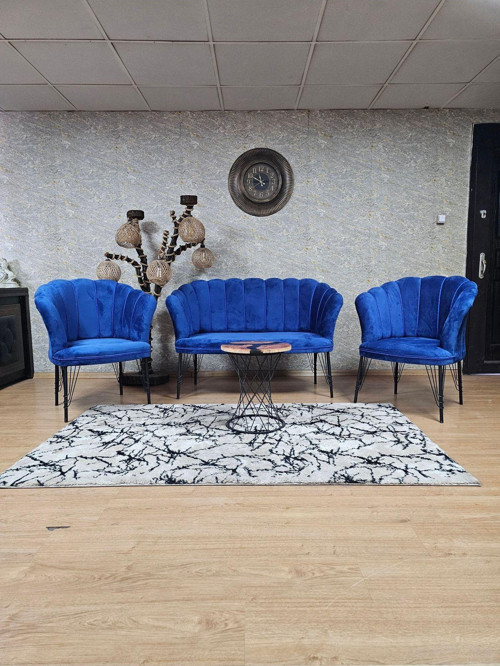Siyah Boyalı Tel Ayak Papatya Çay Seti Koltuk Takımı , Balkon, Salon, Ofis, Cafe Koltuk Takımı MAVİ Renk Tek Ebat Beden