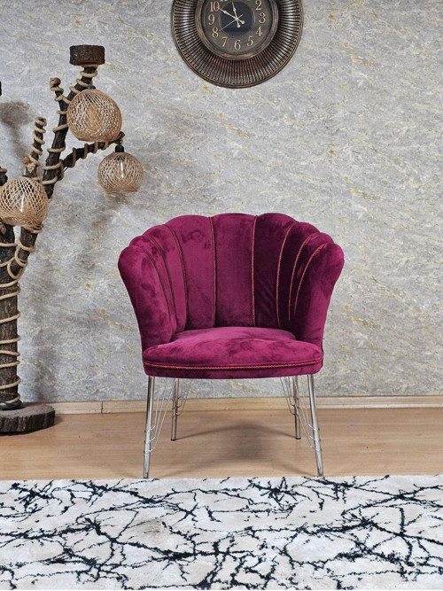 Tekli Krom Kaplama Tel Ayak Papatya Çay Seti Koltuk Tekli Berjer , Balkon, Salon, Ofis, Cafe Koltuk BORDO Renk Tek Ebat Beden