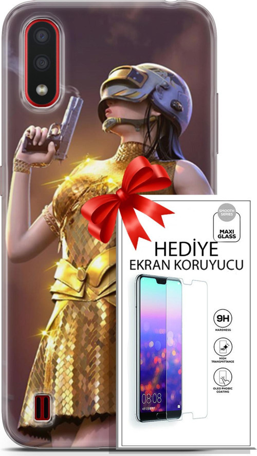 Samsung Galaxy A01 Kılıf Orijinal Seri Pubg 21 Anna Darbe Önleyici Kapak + Ön Ekran Koruyucu