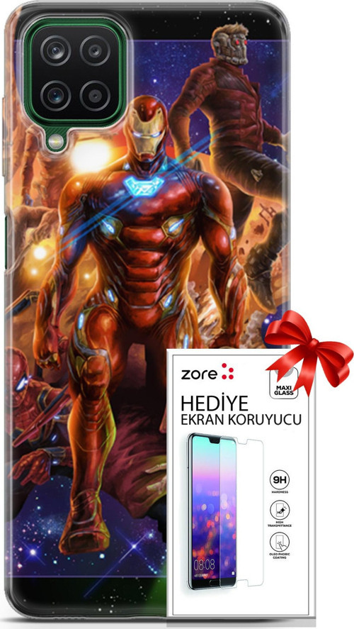 Samsung Galaxy A12 Kılıf Orijinal Seri Supers 28 Avengers Endgame İz Bırakmayan Kılıf + Ön Ekran Koruyucu