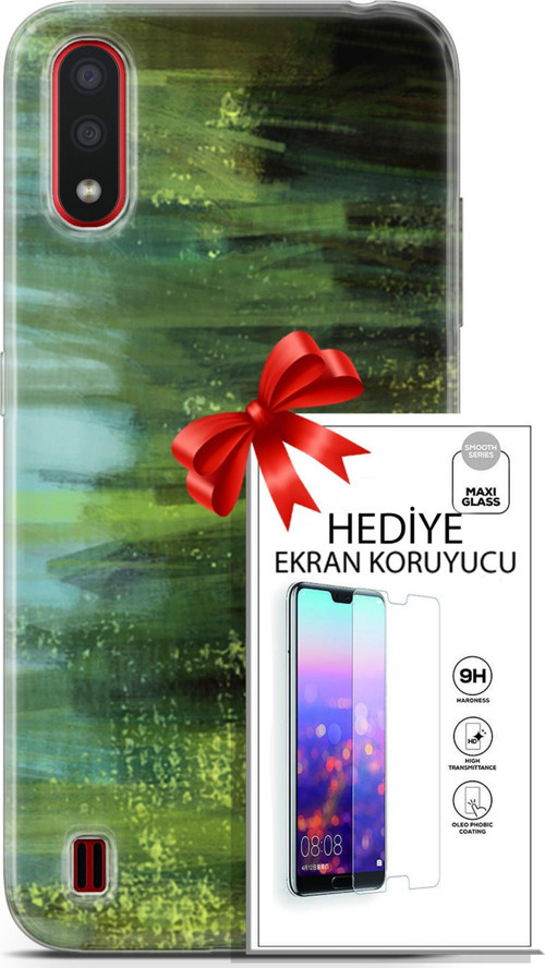 Samsung Galaxy A01 Kılıf Orijinal Seri Nature 21 Çalılar Darbe Önleyici Kapak + Ön Ekran Koruyucu