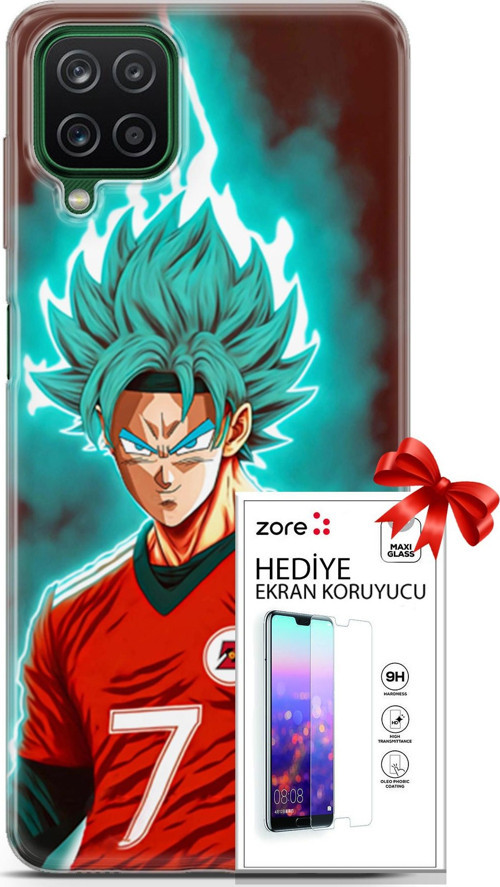 Samsung Galaxy A12 Kılıf Orijinal Seri Supers 04 Goku Mavi Ejderha Silikon Kılıf + Ekran Koruyucu Fu