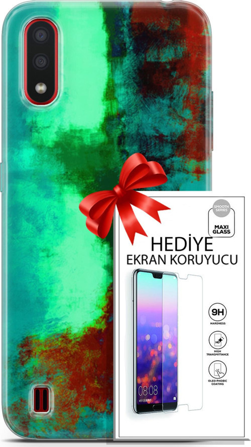 Samsung Galaxy A01 Kılıf Orijinal Seri Nature 20 Yeşil Kahve Renkli Kılıf Ekran Koruyucu